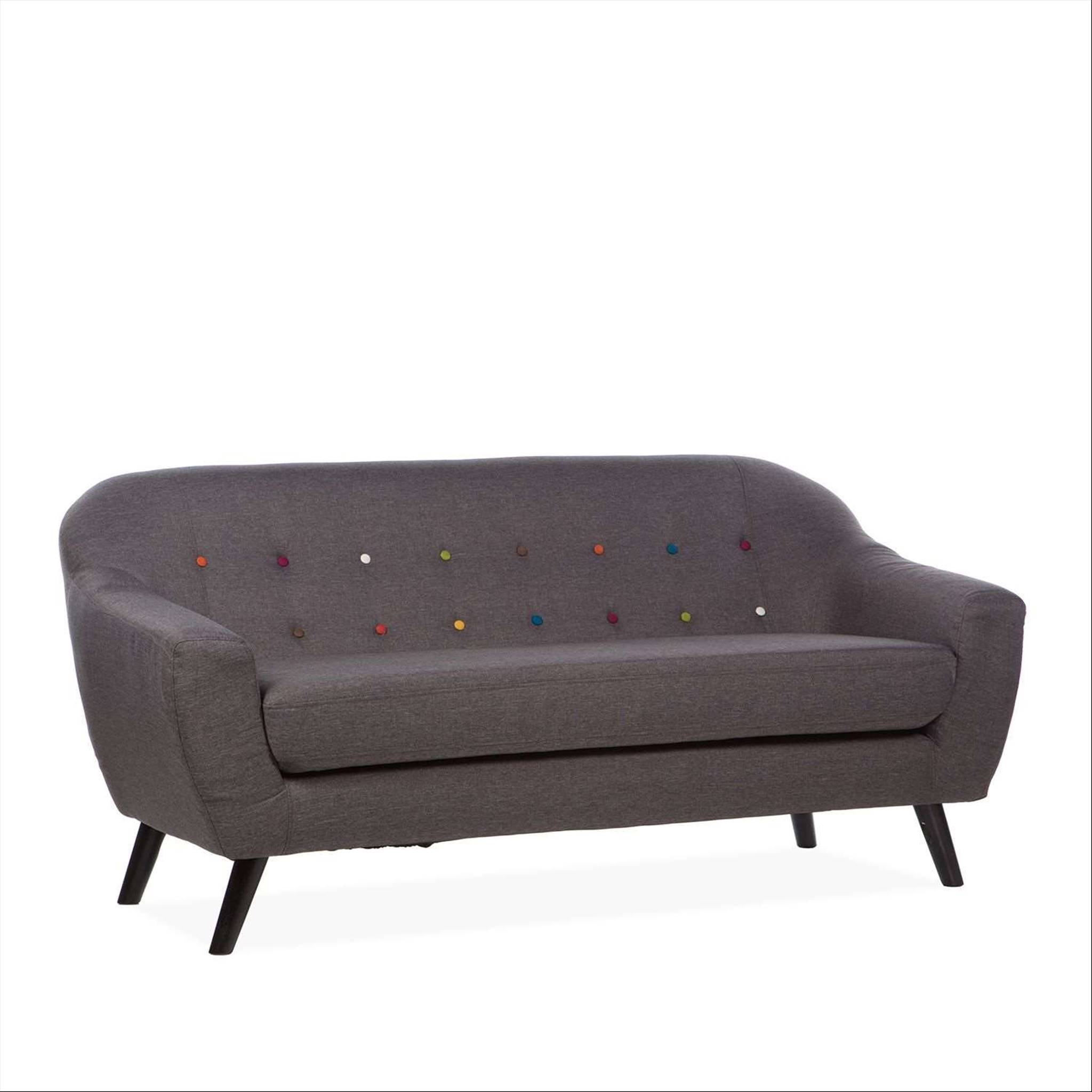 Modern three-seater sofa upholstered in grey with buttons. Sof_06