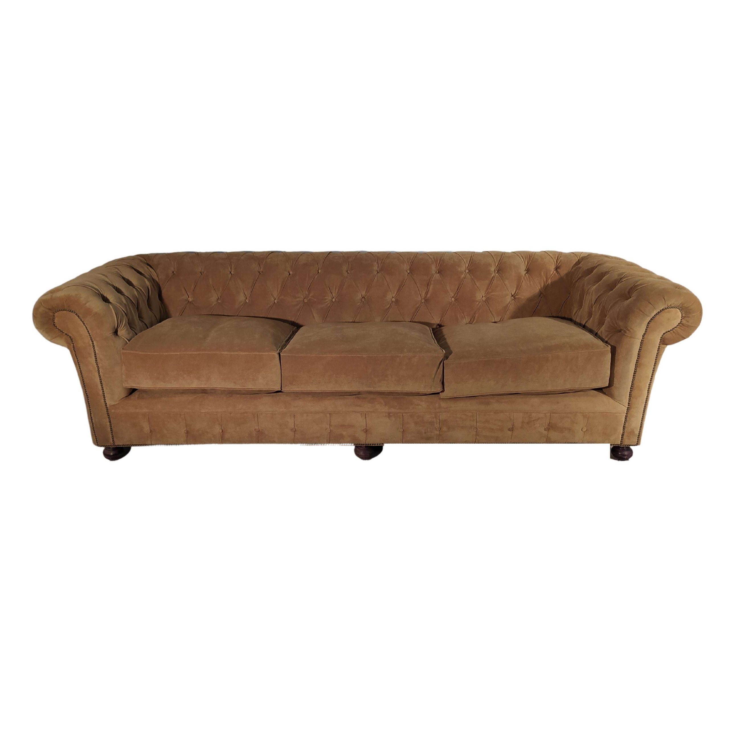 Brown 3-seater tufted sofa
