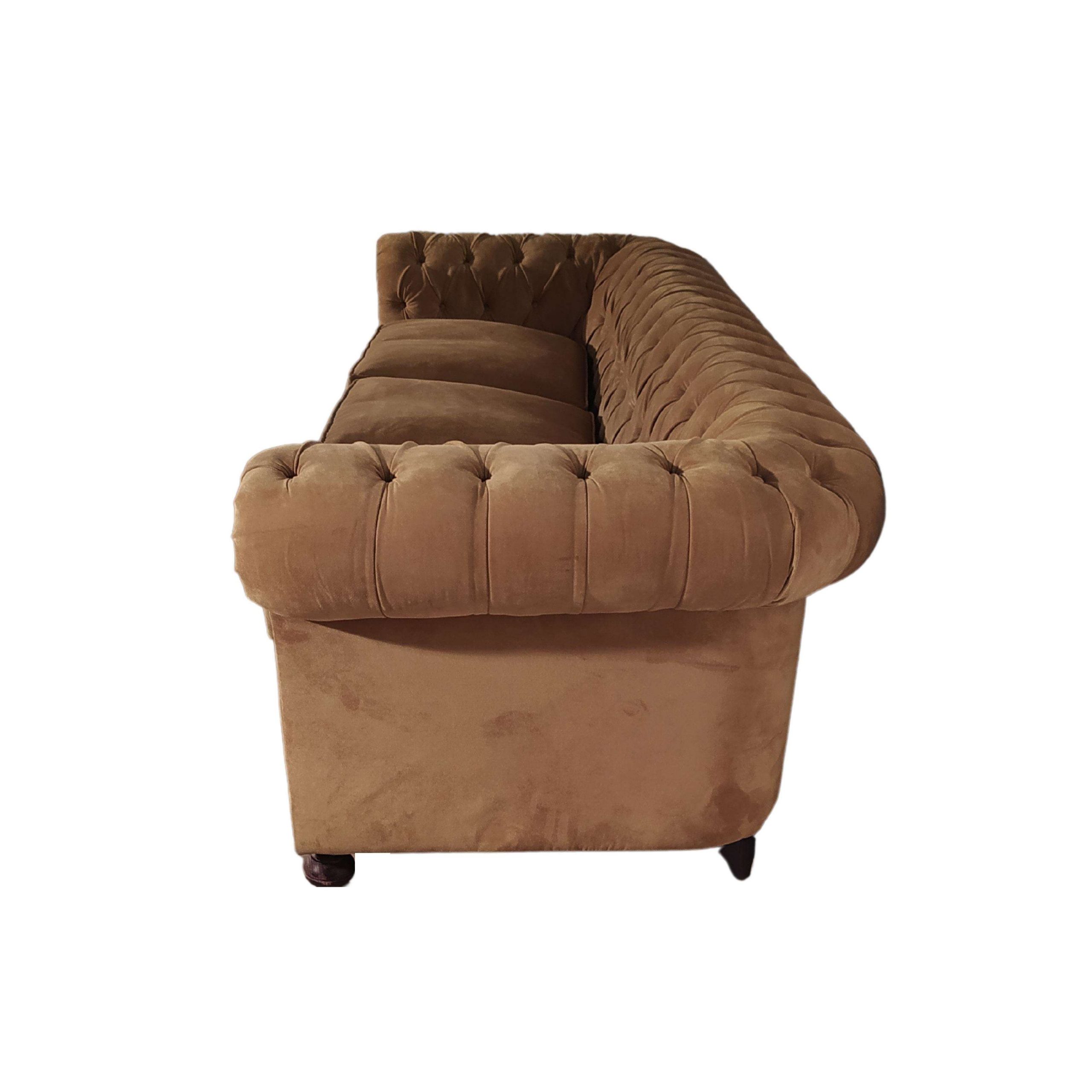 Brown 3-seater tufted sofa - Image 3