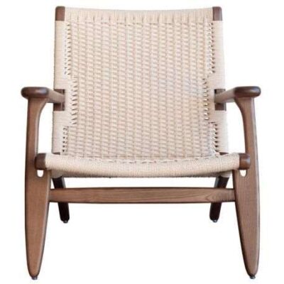 Ash wood armchair. Seat woven with bulrush rope and finished in brown. 02126