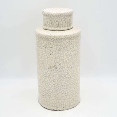 White crackled ceramic jar