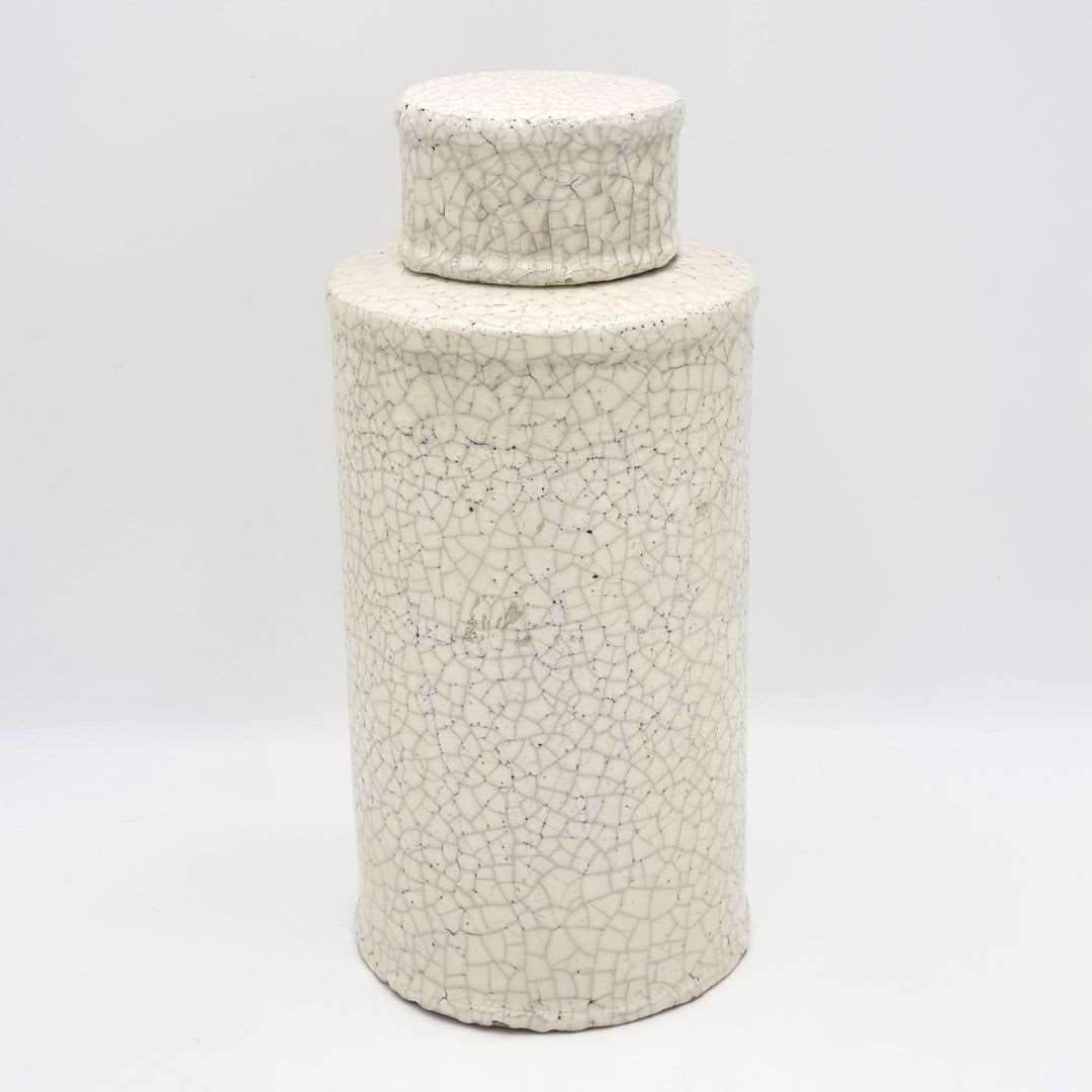 Tibor de cerámica craquelado blanco 02357
