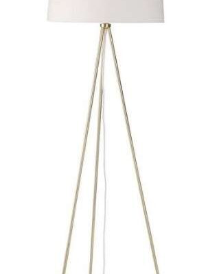 Gold metal tripod lamp with white cotton shade 02464