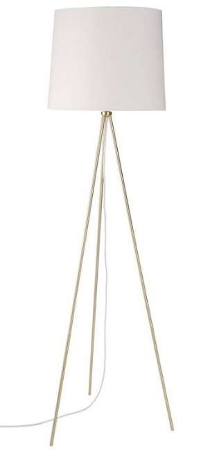 Gold metal tripod lamp with white cotton shade 02464