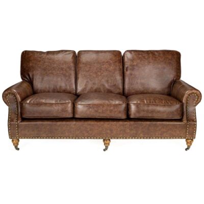 Vintage 3-seater sofa in aged brown faux leather 02812
