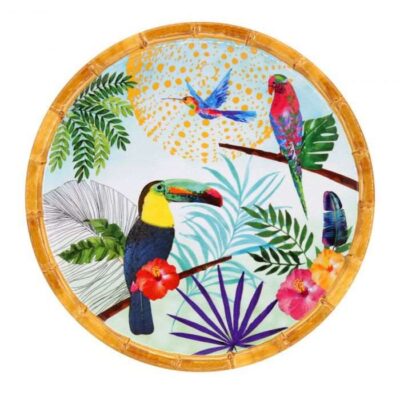Decorative plate with toucans in melamine, 23 cm, 02820