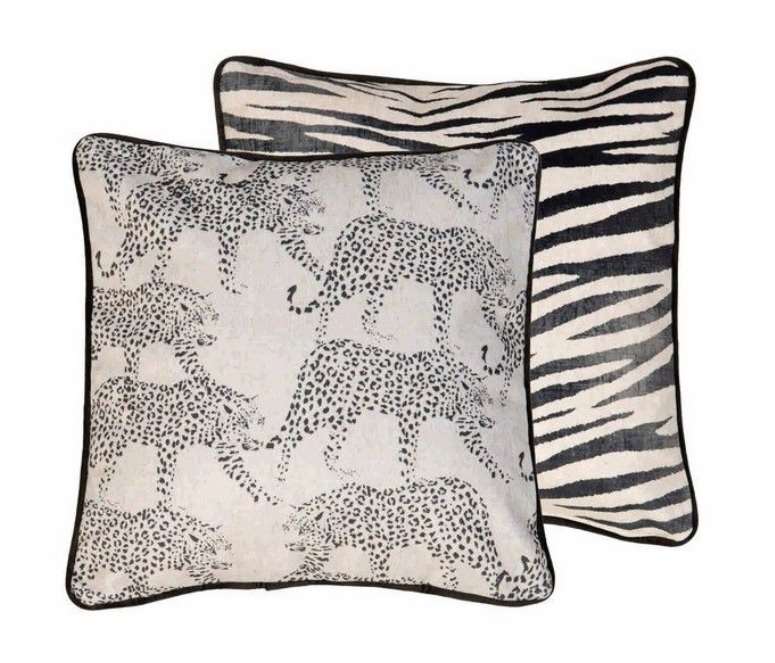 Square leopard and zebra print cushion, velvet