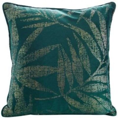 Cojín cuadrado estampado palmera terciopelo verde 40x40cm 02984