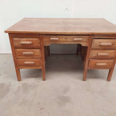 Wooden desk with 6 side drawers and one central drawer