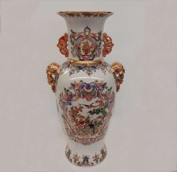 Jarrón de porcelana estilo oriental asas doradas 02162