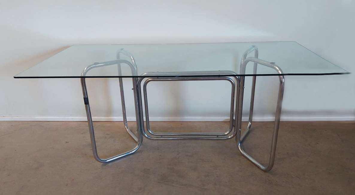 Mesa comedor de tubo cromado con tapa cristal 03077