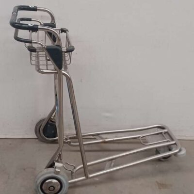 Chromed luggage trolley with auxiliary basket airport 03048
