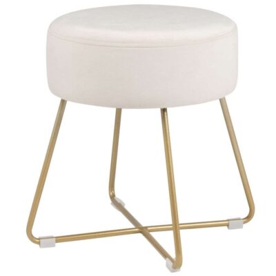 Stool in beige velvet and gold tube legs 02746