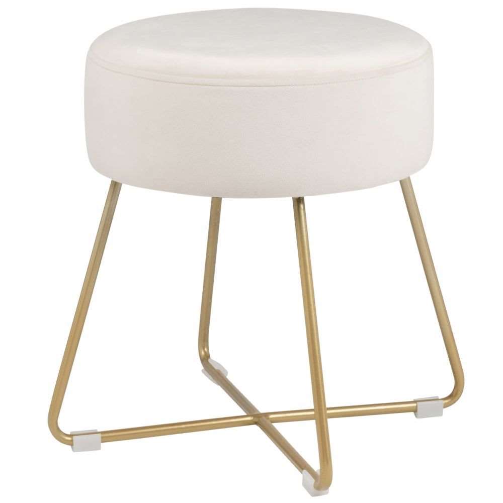 Taburete en terciopelo beige y patas tubo dorado 02746