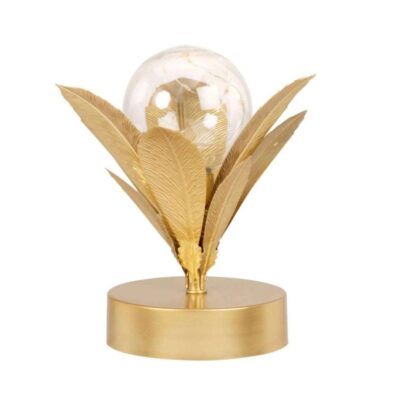 Crystal sphere lamp with LED lights and golden feathers 03723