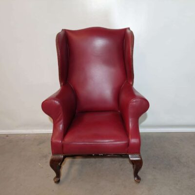 19th century red leather wing chair 03595