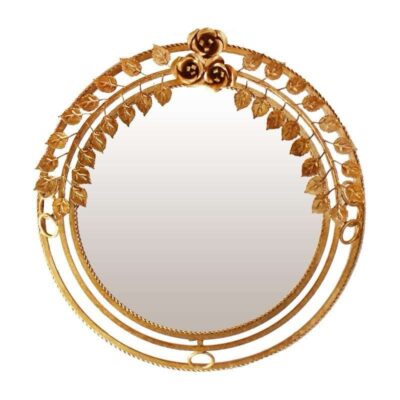 Gold wrought iron wall mirror with roses and leaves 03897