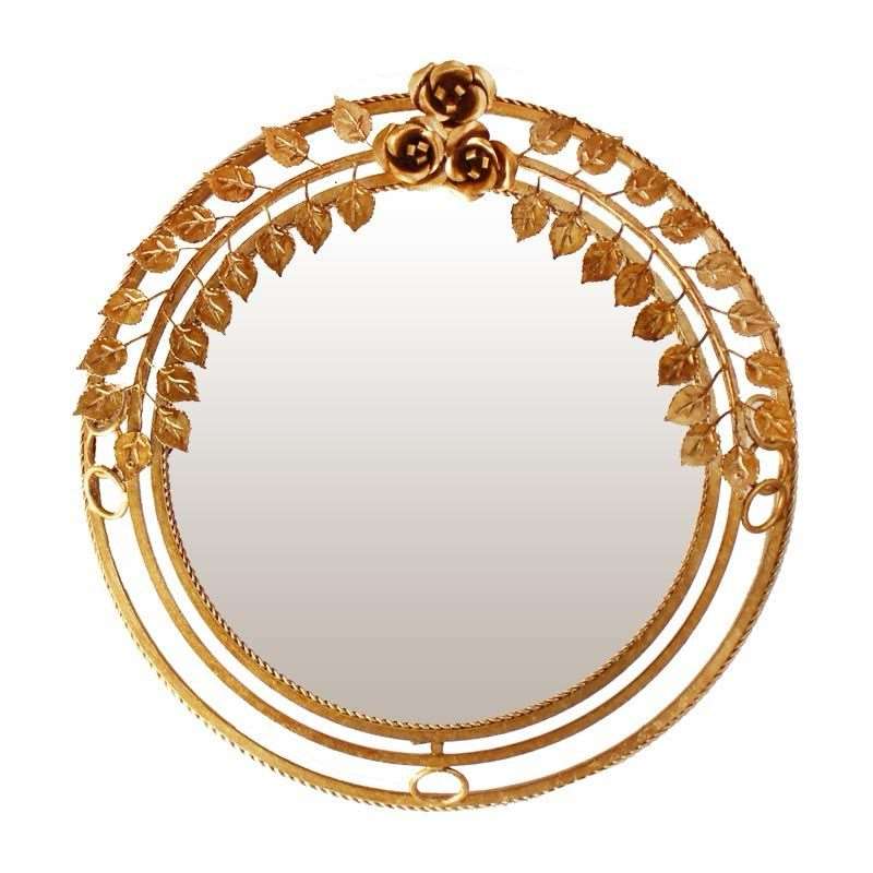 Gold wrought iron wall mirror with roses and leaves 03897