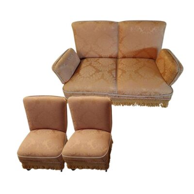 Vintage two-seater sofa with gold upholstery and fringes 520