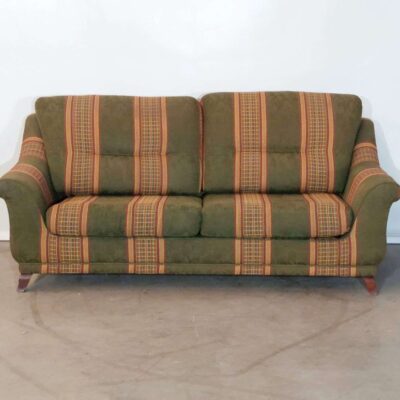 Two-seater sofa upholstered in green and ochre with turned legs Sof_104