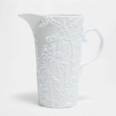 White Ceramic Jug, Nature Motif 04266