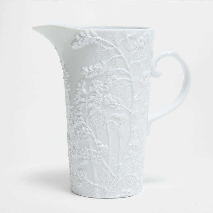 White Ceramic Jug, Nature Motif 04266