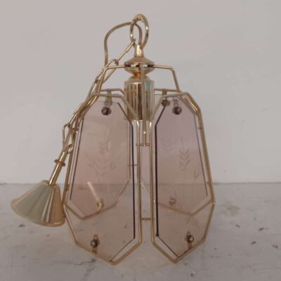Lámpara de techo cristal decorado y tubo dorado 03696