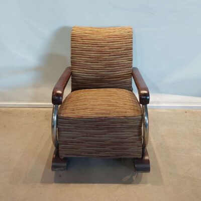 Sillón de madera oscura tapizada marrón jaspeado 00822