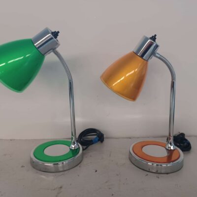 Green or orange metal desk lamp.