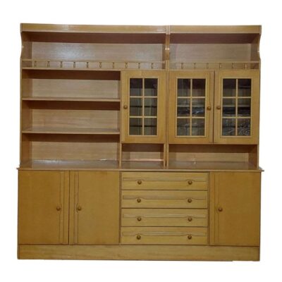 Mueble de salón madera clara con vitrinas 04214