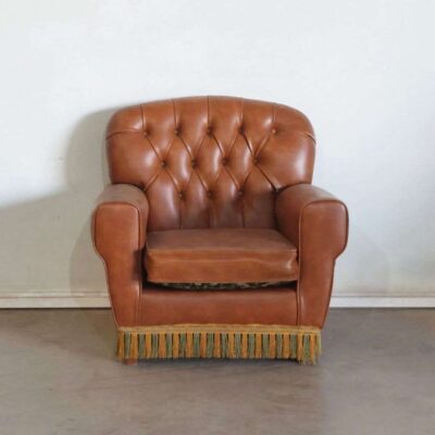 Sillon cuero capitoné con flecos años 50/60 (con sofá a juego) 04280
