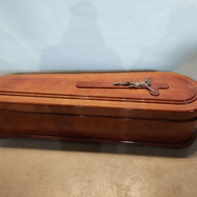 Wooden coffin with cross 740