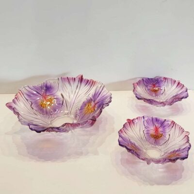 Juego 3 bowl florales vidrio prensado 03117