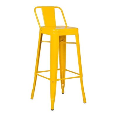 High Stool with Backrest in Glossy Yellow Steel. 06055