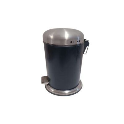 Black and steel waste bin