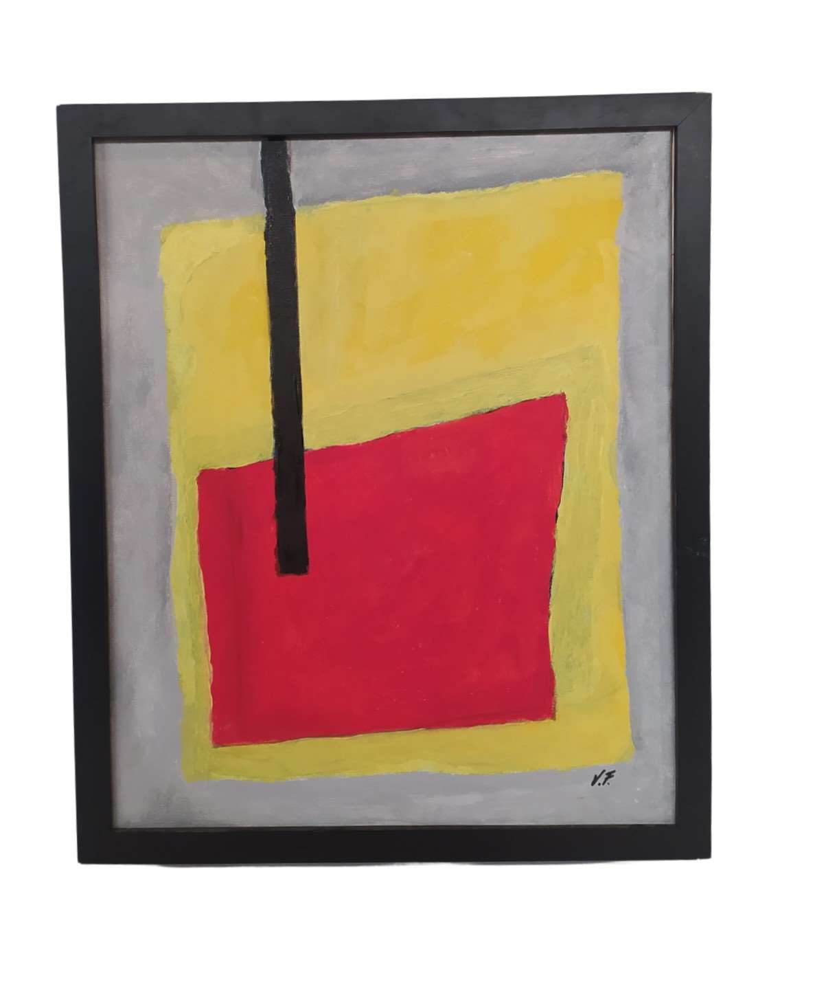 Abstract painting, colors red, black, yellow and gray background. 01574