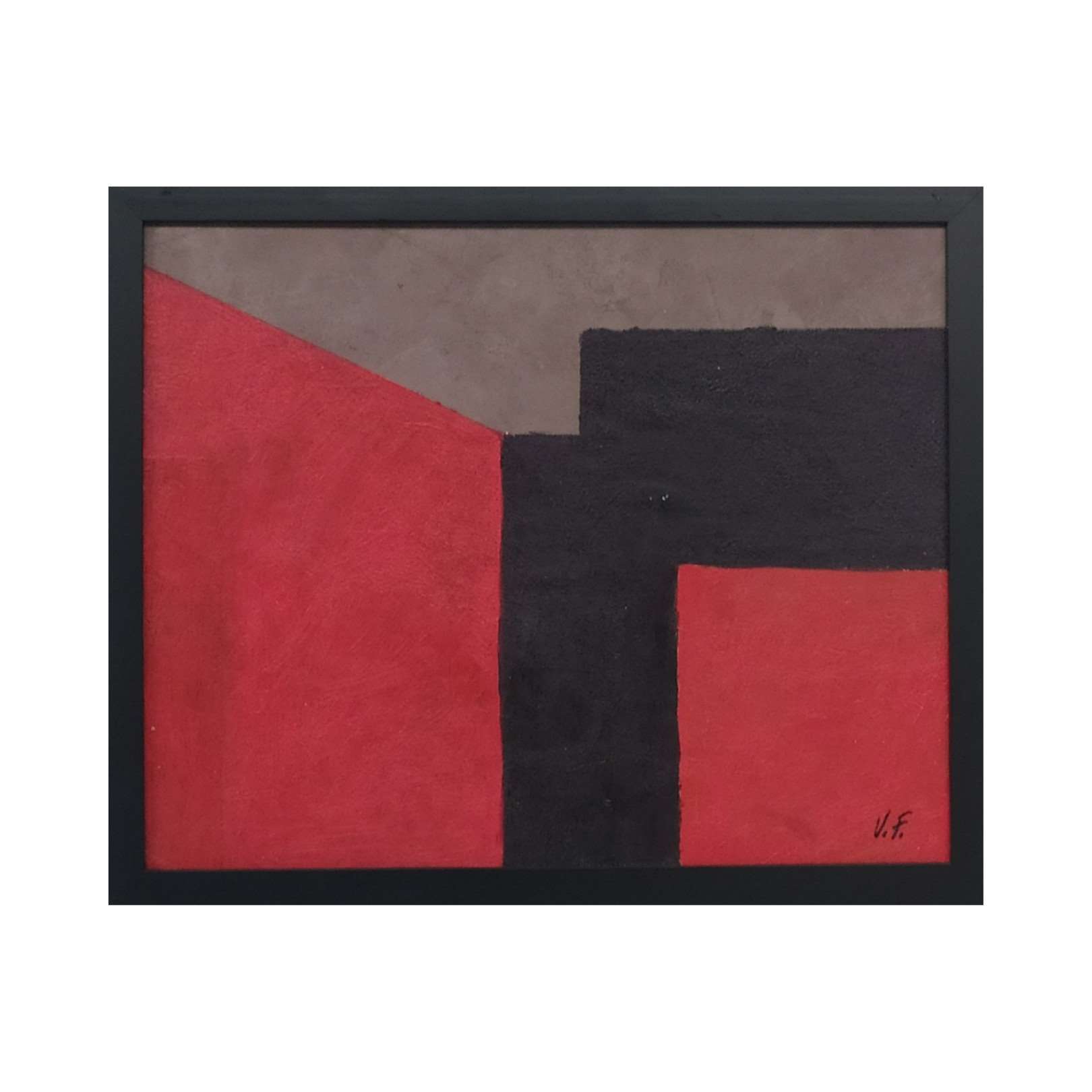 Abstract painting in shades of black, red, and brown. 01631