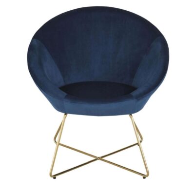 Sillón terciopelo azul y patas metal dorado 01817