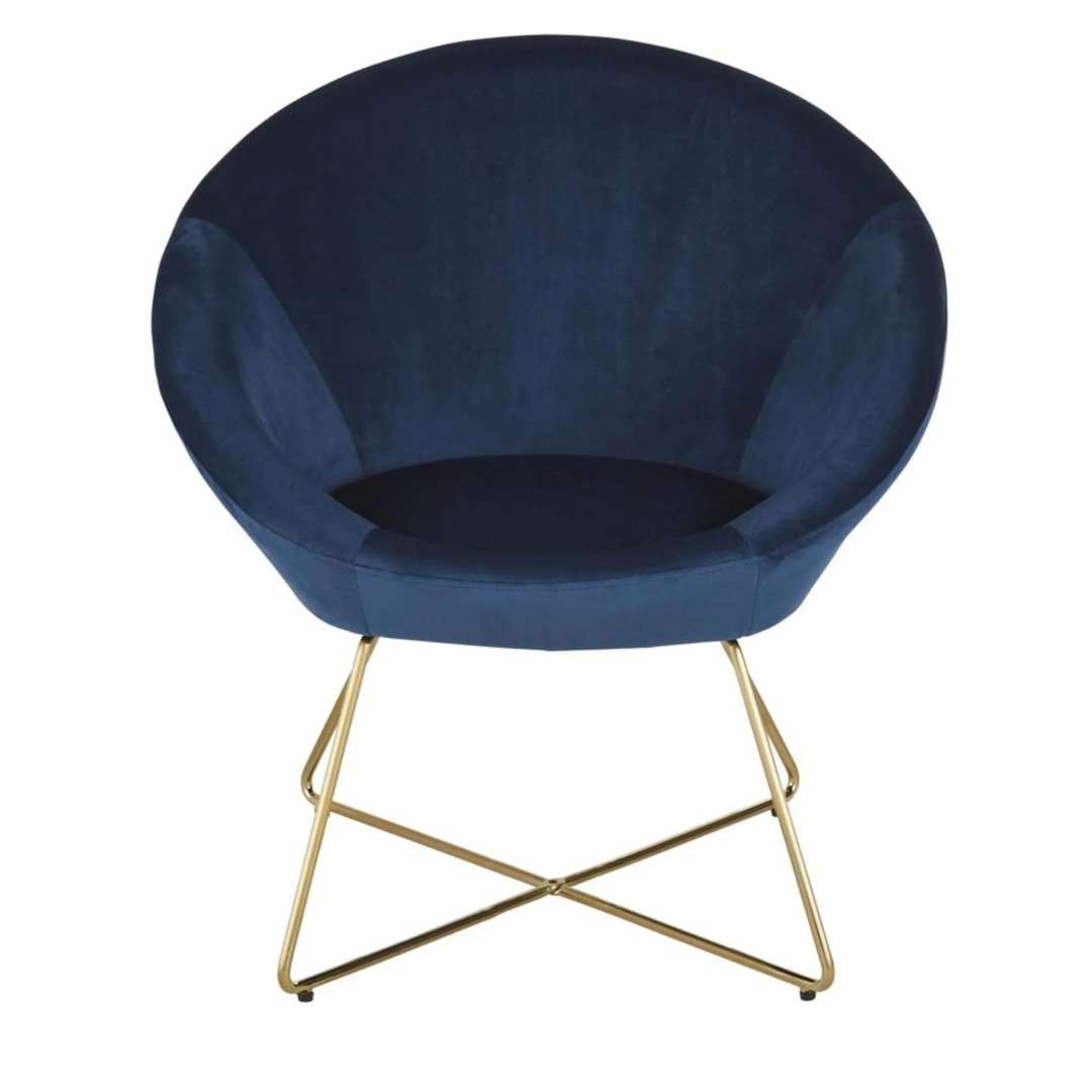 Sillón terciopelo azul y patas metal dorado 01817 - Imagen 3