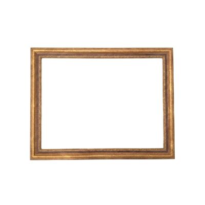Marco de madera dorado de estilo vintage con un perfil delgado y forma angulada alquiler para eventos, publicidad, peliculas y series