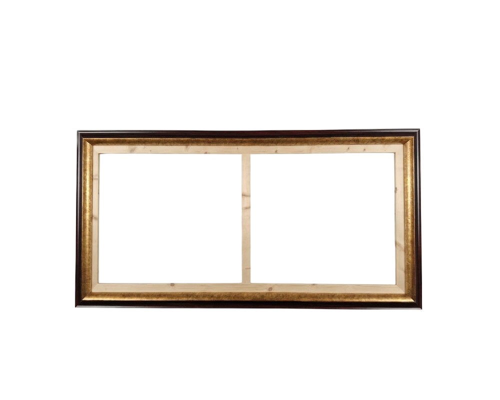 Marco de bastidor de madera de pino diseñada para enmarcar lienzos de gran tamaño, con un acabado dorado alquiler para eventos, publicidad, peliculas y series