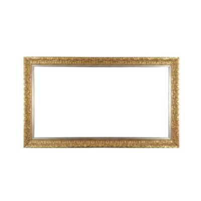 Marco de madera rectangular estilo barroco u ornamentado con acabado dorado y detalles tallados alquiler para eventos, publicidad, peliculas y series