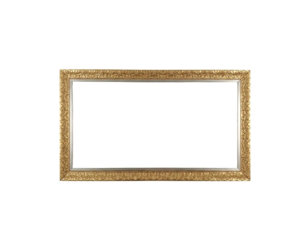 Marco de madera rectangular estilo barroco u ornamentado con acabado dorado y detalles tallados alquiler para eventos, publicidad, peliculas y series