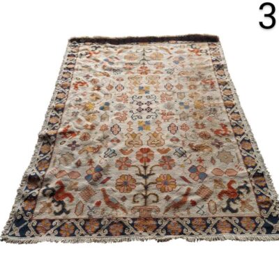 Alfombra turca Oushak beige de estilo clásico con patrones florales intrincados alquiler para eventos, publicidad, peliculas y series