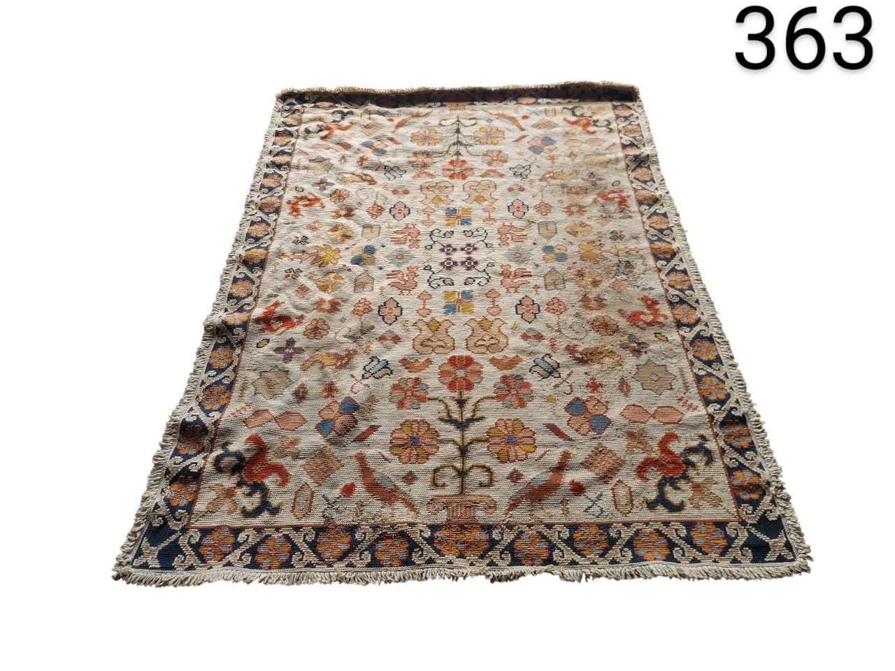 Turkish Oushak beige beige classic style carpet with intricate floral patterns for rent for events, advertising, film and series.