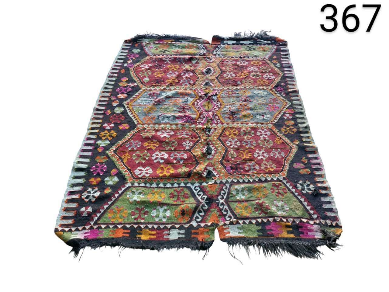 Alfombra Kilim turca vintage hecha a mano con lana y patrones geométricos alquiler para eventos, publicidad, peliculas y series