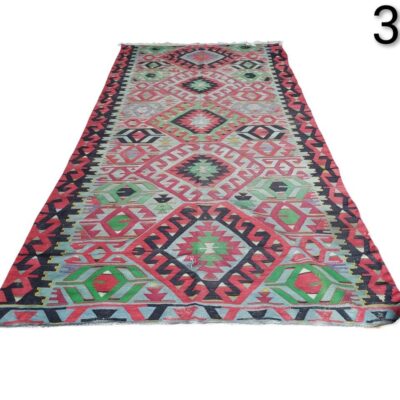 Handmade vintage turkish Kilim rug made of wool and cotton for rent for events, advertising, movies and series.