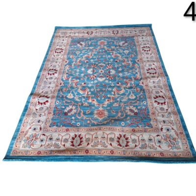 Alfombra tradicional estilo persa de color azul, beige y rojo alquiler para eventos, publicidad, peliculas y series