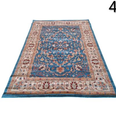 Classic and modern design carpet of the brand TAPISO, model Rivoli in blue colour for rent for events, advertising, films and series.