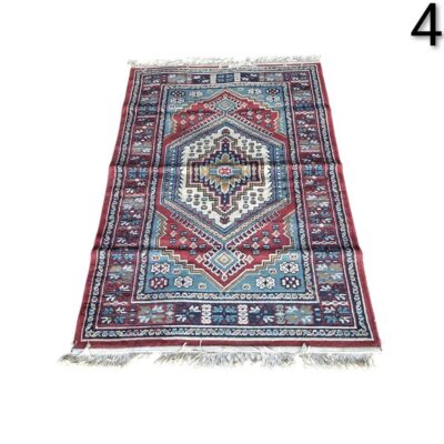 Traditional Iranian village or nomadic rug, possibly of the Yalameh type, made of hand-spun wool with geometric motifs, for rent for events, advertising, films and series.